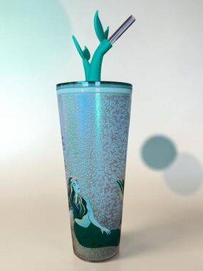 Starbucks NWT Teal Mermaid Glitter Travel Tumbler with Teal Straw Lid